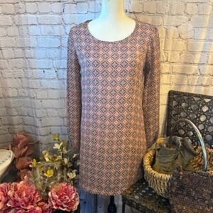 American Rag Cie Geometric Sheath Long Sleeve Dress Sz Sm Boho Fall Colors